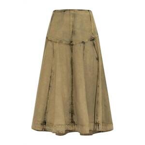 NEW SALVATORE FERRAGAMO women's peplum waist denim midi skirt in beige/khaki